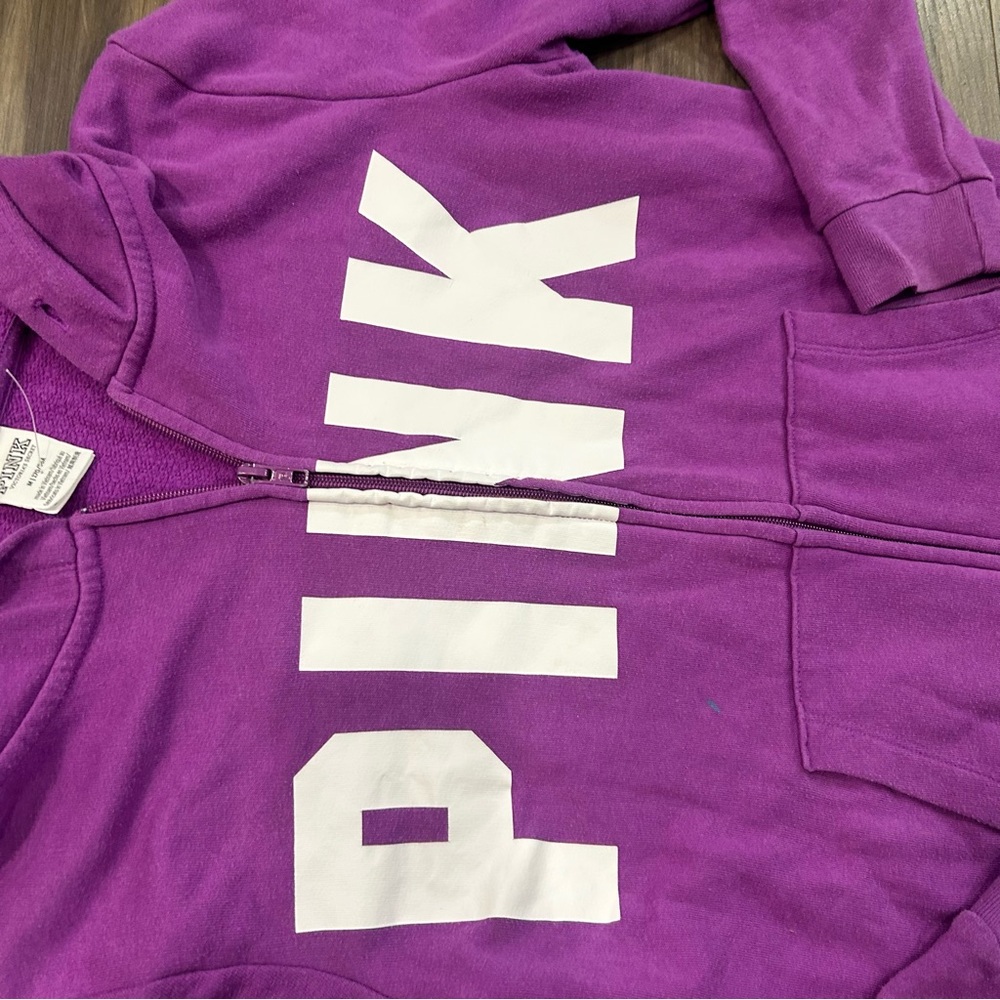 PINK Victoria's Secret Purple Full-Zip Hoodie with White Logo - Picture 4 of 5